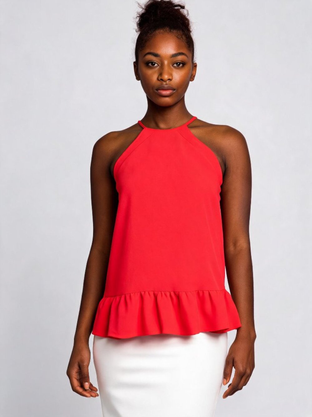 AMANDA UPRICHARD | Red Ruffle Hem Sleeveless Blouse Sz S